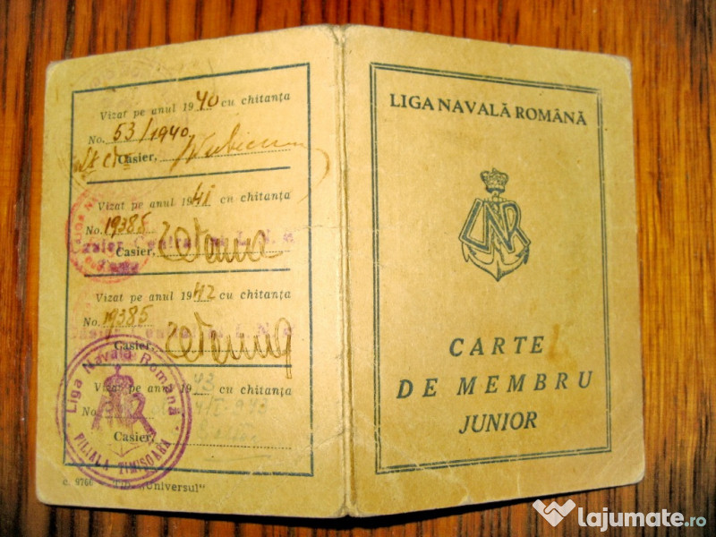 Romania Regalista Liga Navala Romana Carnet Membru Junior 100 Lei Lajumate Ro