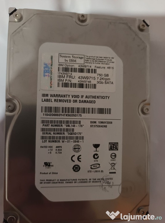 Harduri pc sata IBM 750 GB