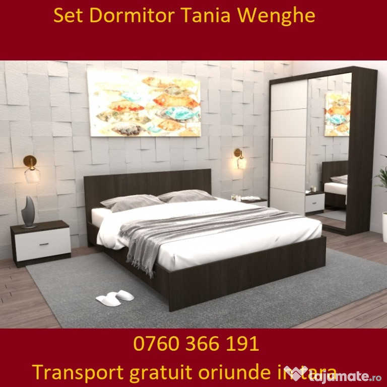 Set Dormitor Tania Wenghe + Alb Pat 160 cm x 200 cm
