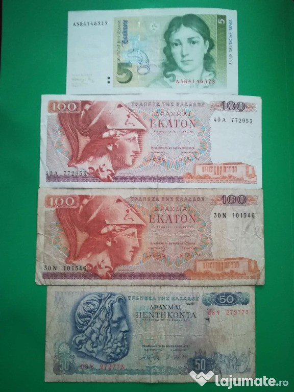 Bancnote - 5 DM, 100 Drahme, 50 Drahme