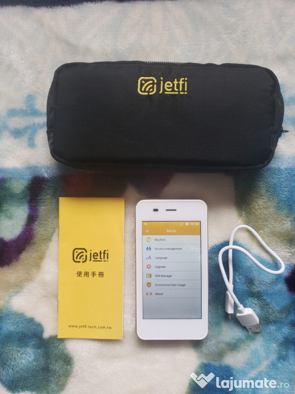 Jet-fi wi-fi portabil în limba Engleză.