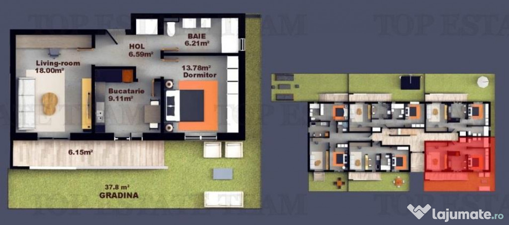 Apartament 2 camere, finisaje Premium si curte 16 mp, zona F