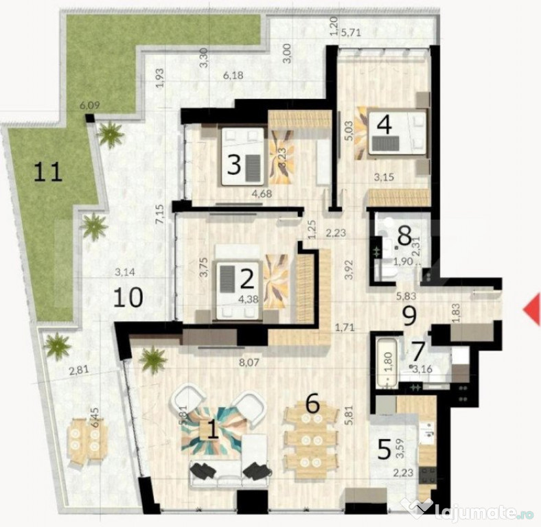 Apartament 4 camere,120 mp, balcon, cartier Craiovei
