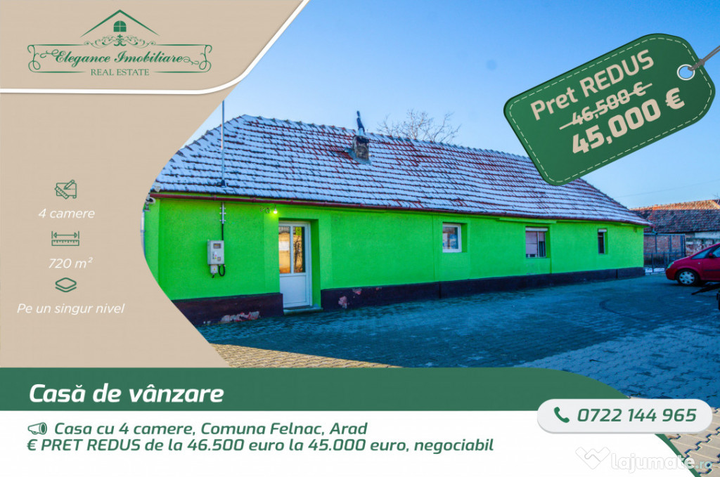 Casa cu 4 camere, Comuna Felnac, Arad