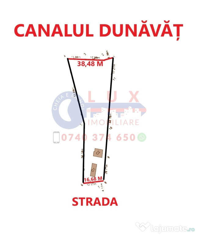 ID 6529 Casa cu teren - Deschidere la CANALUL DUNĂVĂȚ 38,48 ML