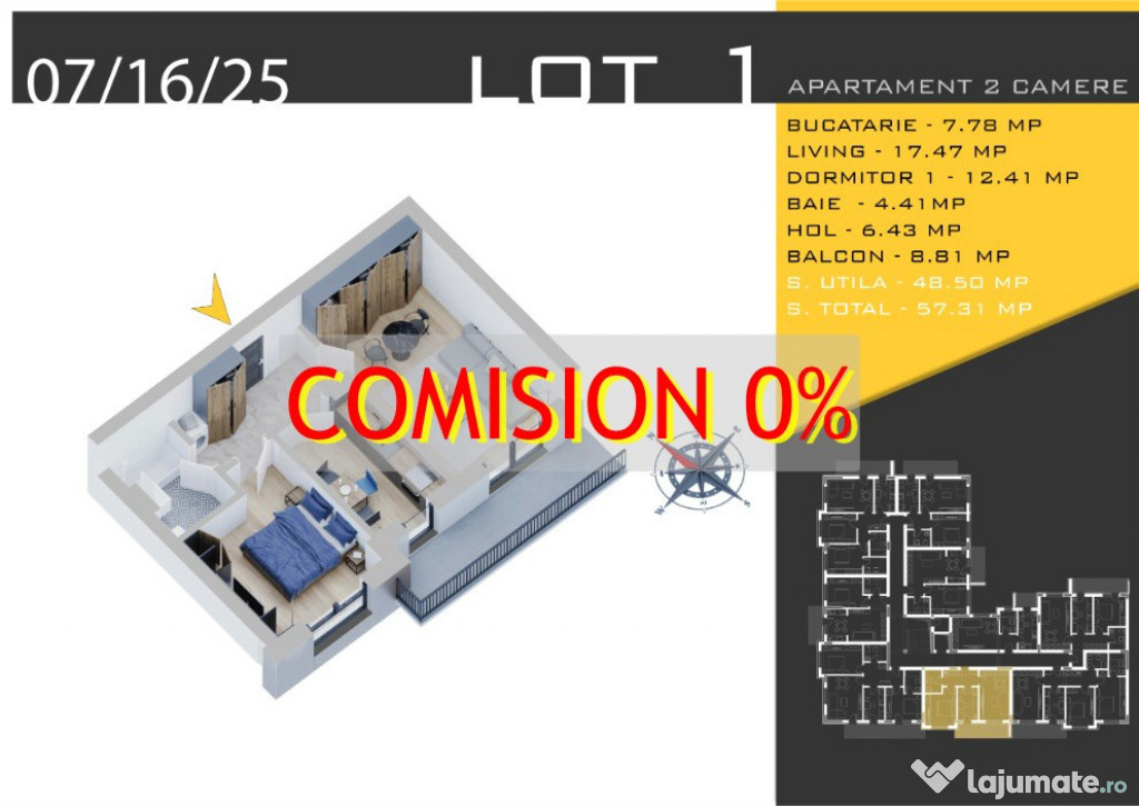 Apartament 2 camere, 57 mp, etaj 1, zona Pallady, metrou Nic