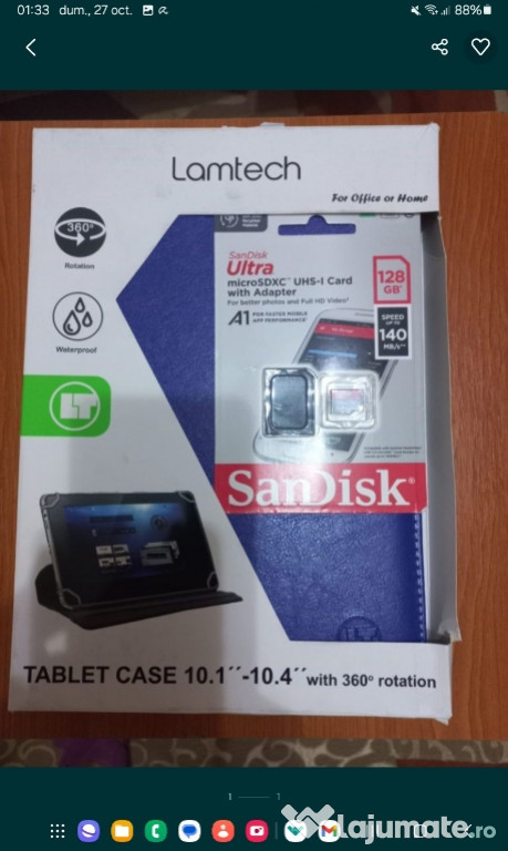 Vând husa tableta 10,1 și 10.4 inch și card MicroSD