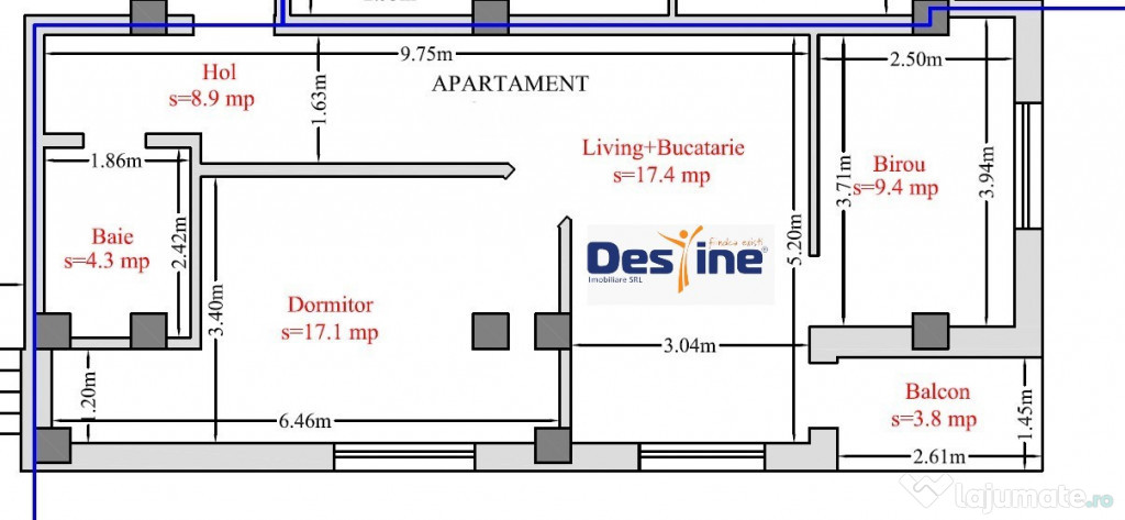 Apartament 3 camere OPEN SPACE 61 mp cartier HLINCEA - CETĂ