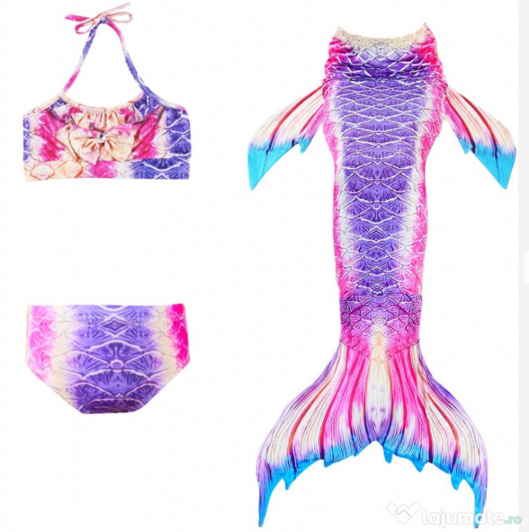 Set 3 piese Costum Sirena Printesa Ariel, 11-12ani, multicolor, 150 cm