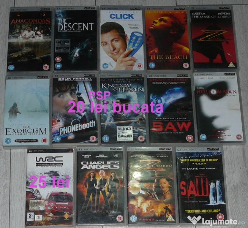 Joc PSP 25 lei,film,filme 20 lei bucata Zorro,Saw,Extorcism,Anaconda