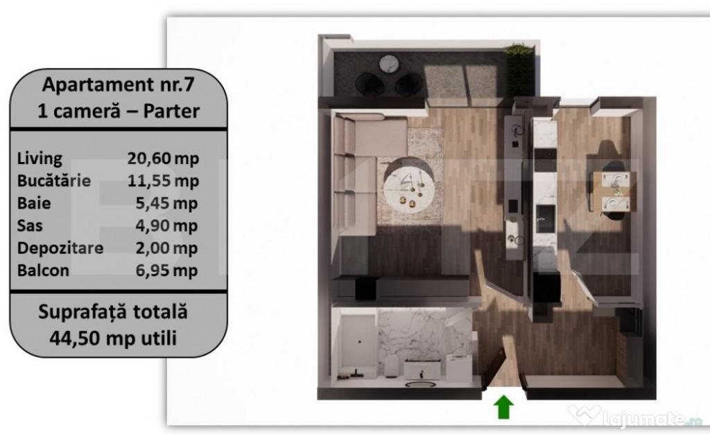 Apartament tip studio, 44.5 mp, zona Tractorul