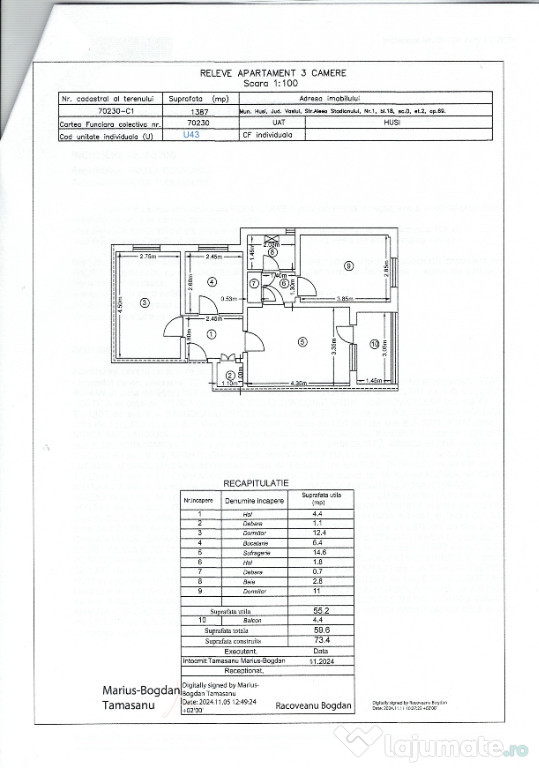 Apartament 3 camere HUSI, JUD.VASLUI