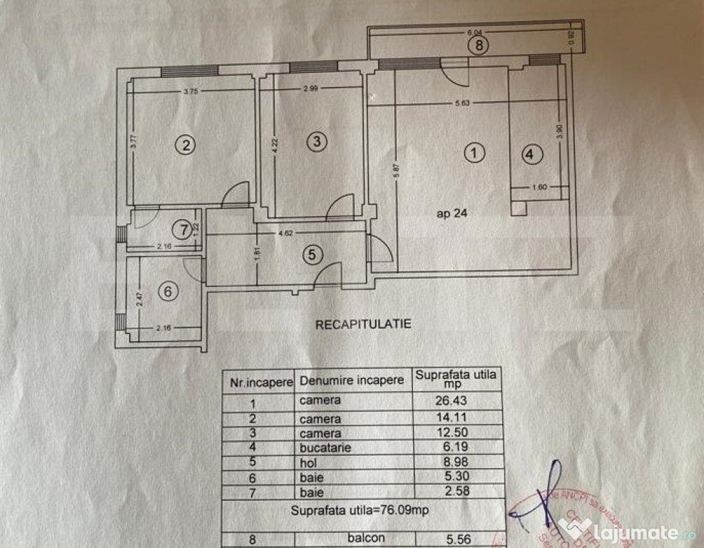 Apartament cu 3 camere decomandat, 76 mp, loc parcare subte