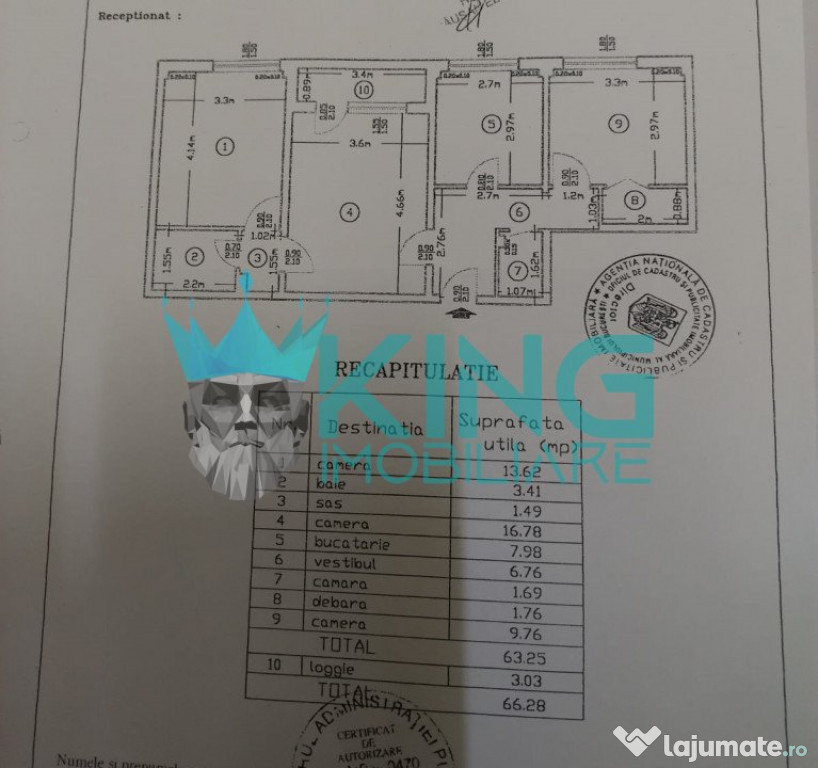 Apartament 3 camere | 10/10 | 63mp | Centrala | Balcon | 1mi