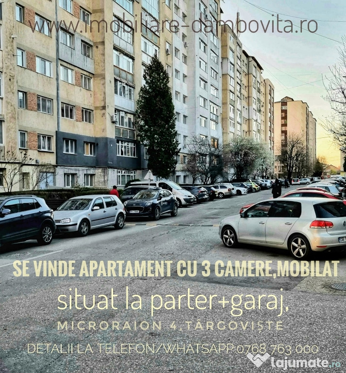 Apartament mobilat, 3 camere, Parter +Garaj, Microraion 4,Târgoviște