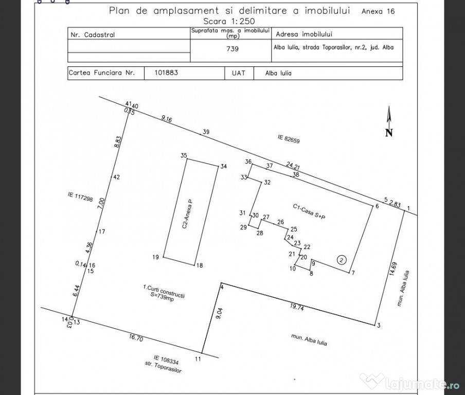 Pers. Fizica Casă 3 cam 90 mp+Teren 739 mp, Str. Toporasilor Nr.2 Alba