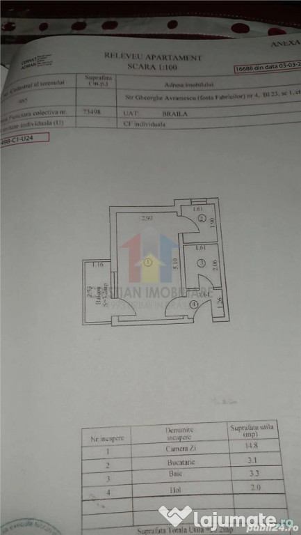 POSIBILITATE RATE Garsoniera Bariera, zona foarte buna