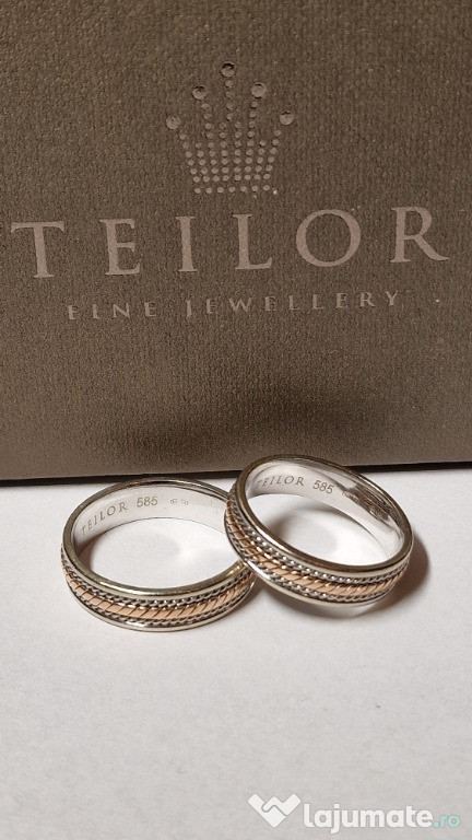 Set 2 verighete inele aur alb galben roz Teilor ENCHARM 9gr 14k 585