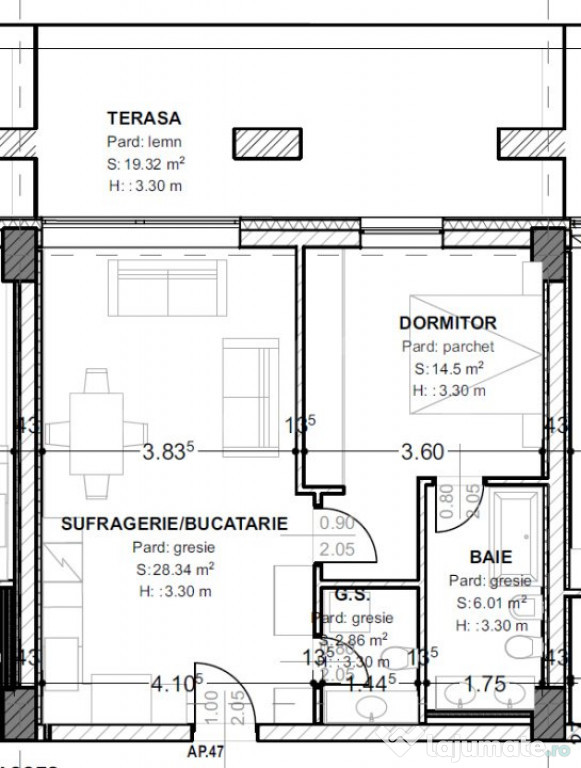 Apartament 2 Camere | 71 mp utili | 2 băi | Terasă 19 mp |