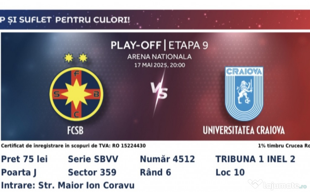Bilete fcsb craiova t1inel 2