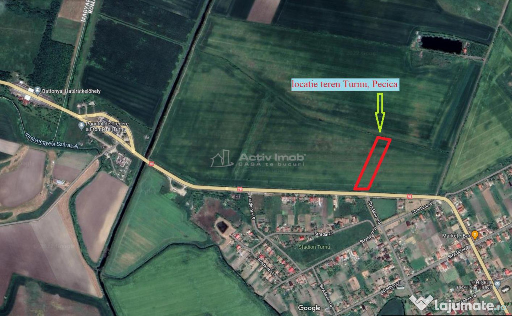 122 ari in Turnu, front 60 m la DN 7B, 15 km de Arad, 1 km d