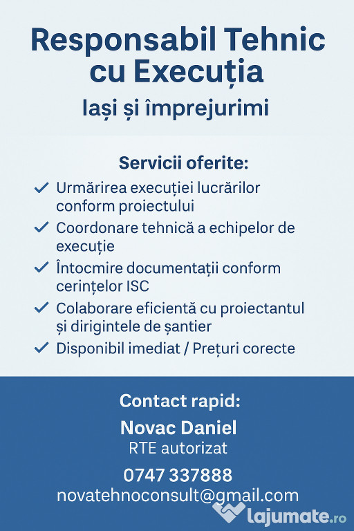 Responsabil Tehnic cu Execuția – Iași și împrejurimi
