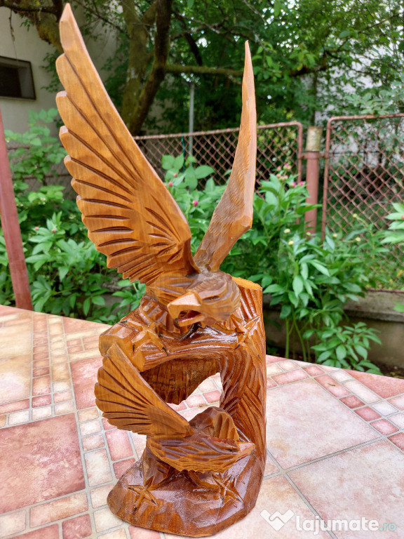 Statueta corb corbi - lemn sculptat 40 cm inaltime