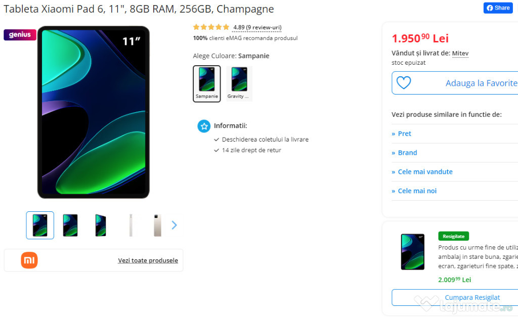 Tableta Xiaomi Pad 6, 11", 8GB RAM, 256GB, Champagne + Husa Magnetica