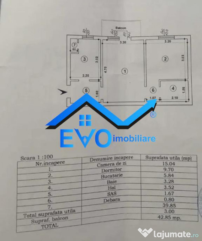 Apartament de cu 2 camere, etaj 1, Dacia