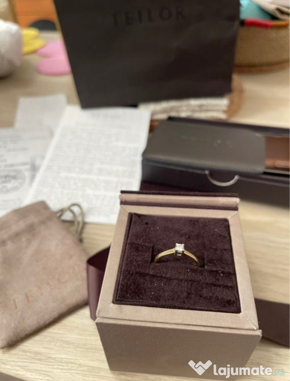 Inel logodna TEILOR, solitaire 0,11ct, aur galben 18k - G VS