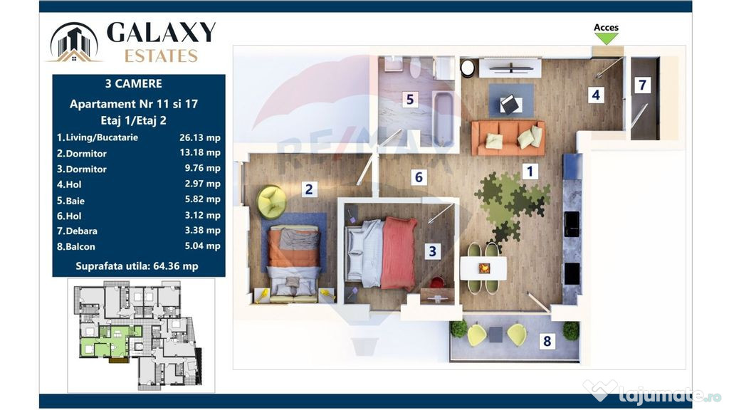 COMISION 0% Apartament 3 camere/ Tractorul / Galaxy Estate
