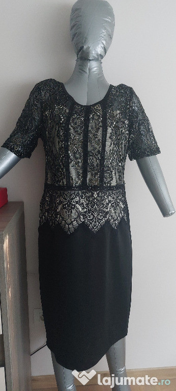 Rochie de seara, cu dantela neagra cu auriu,