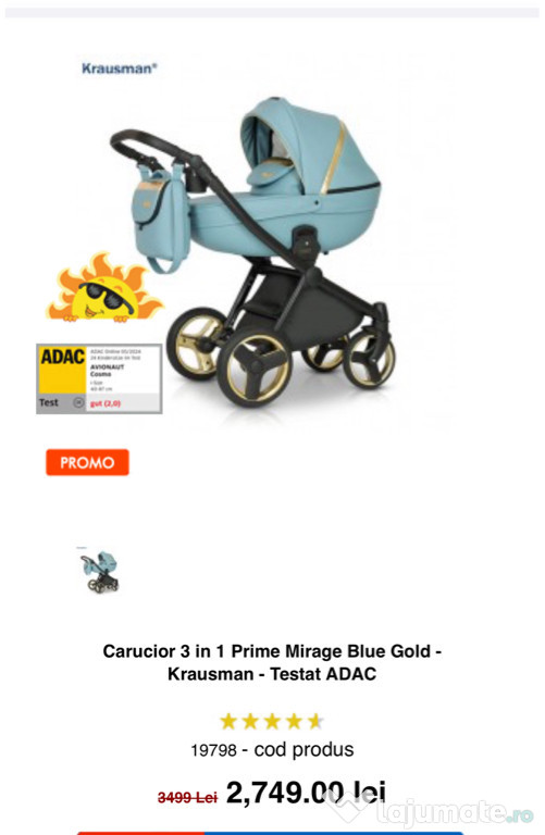 Krausman – Carucior 3 in 1 Prime Mirage Blue Gold