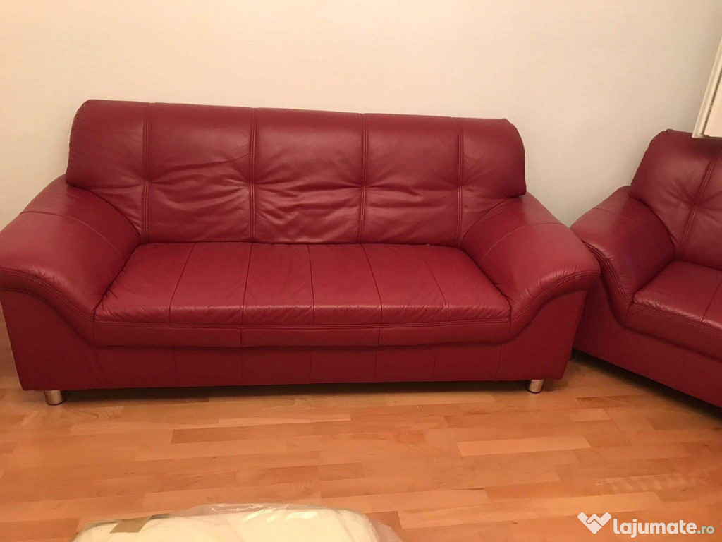 Canapea din 3 piese piele naturala