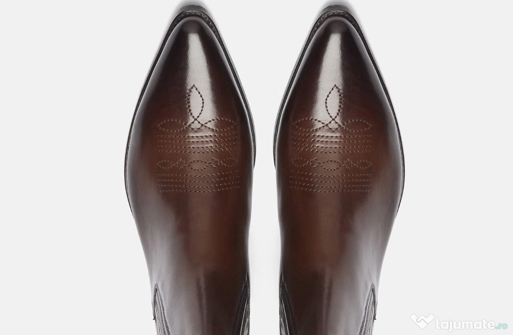 Ghete Cowboy (46) piele naturală cu model western