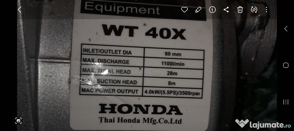 Pompa apa pe benzina honda