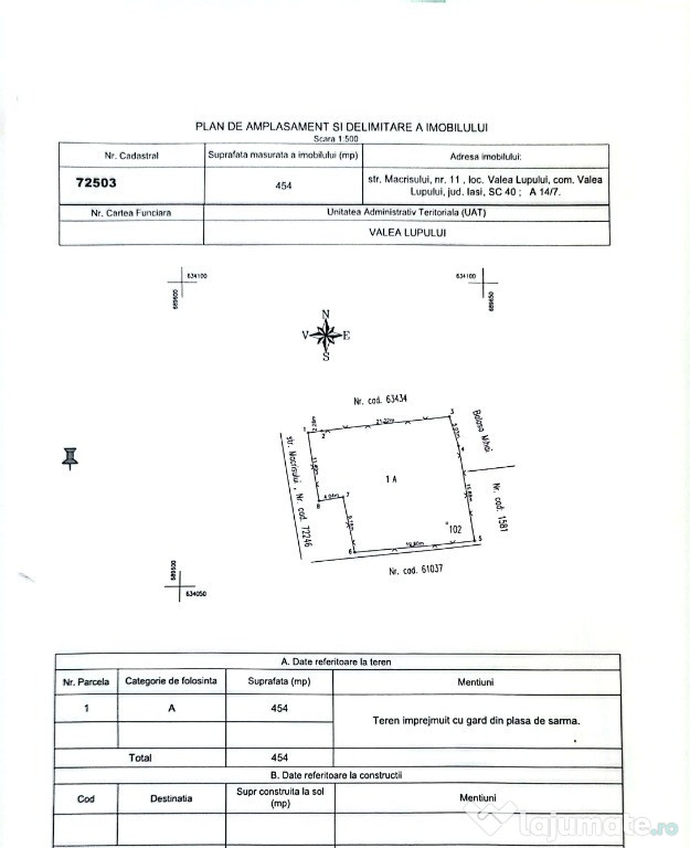 Teren intravilan 454 mp – Valea Lupului, str. Măcrișului