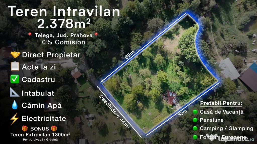 Teren intravilan 2378 mp + BONUS extravilan 1300 mp Telega, Prahova