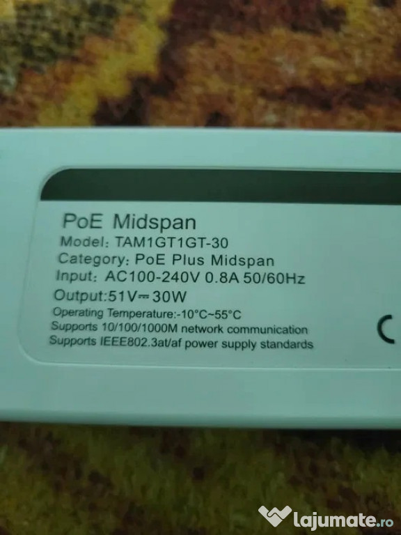 Injector PoE Dahua TAM1GT1GT-30 – Gigabit, 30W, IEEE 802.3at