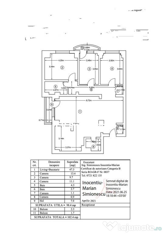 Apartament 4 camere Unirii cu Centrala Termica