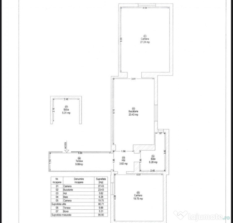 Apartament 3 camere, 80 mp, terasă și boxă – zonă isto