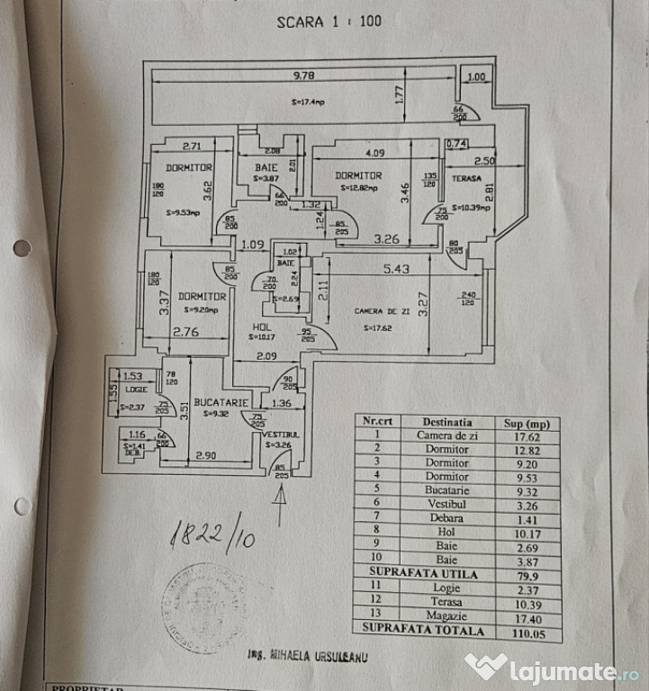 4 Camere Decomandat DE RENOVAT 110 MP Total