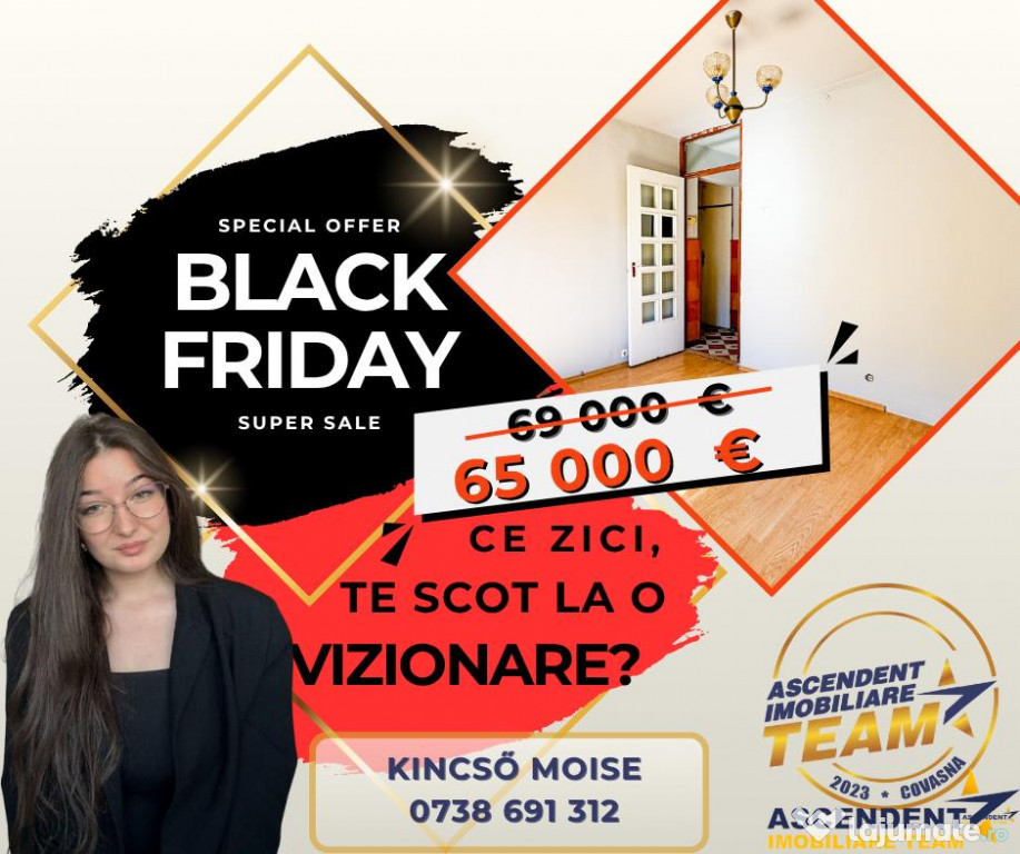 FILM! Apartament 2 camere,decomandat, etajul 2,loc parcare,L