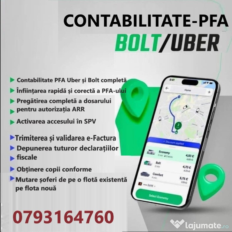 FA Uber/Bolt – contabilitate+gestiune completă+infiintare + e-factura