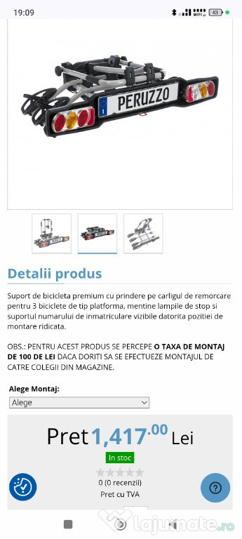 Vand suport pt 3 biciclete pe carlig de remorcare, Peruzzo Parma