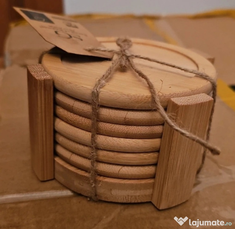 Set 6 suporturi pahare, bambus, rotunde, 10 cm, Atmosphera