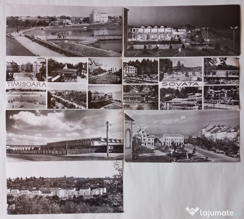 7 cărți poștale alb/negru RPR, format 20x9cm, pentru colecționari