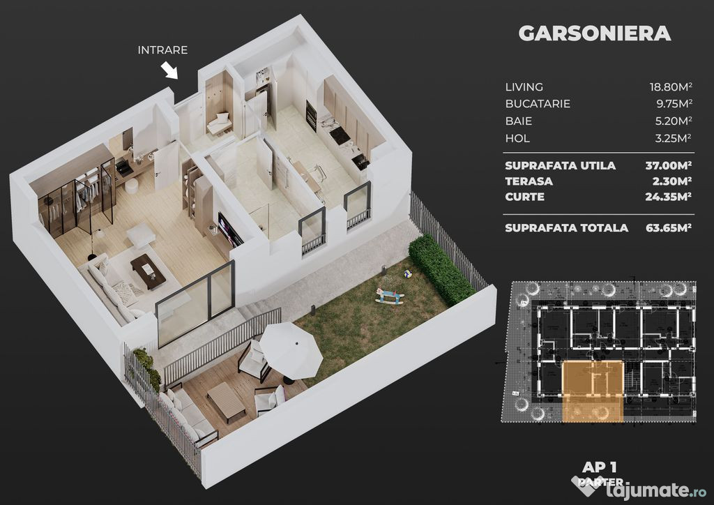 Gars.dec+curte+parcare, semicentral Popesti-Leordeni