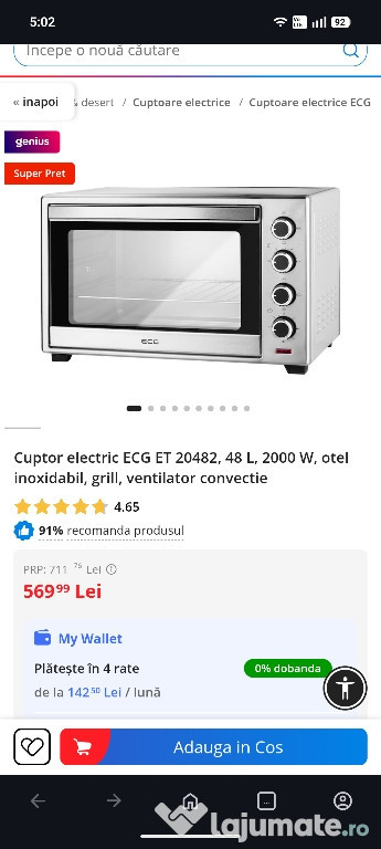 Cuptor electric ECG ET 20482, 48 L, 2000 W, otel inoxidabil