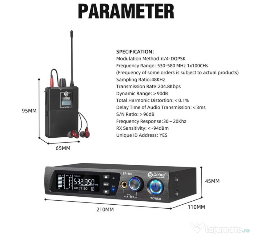 Sistem monitorizare In-ear Debra UHF si BT 5.0